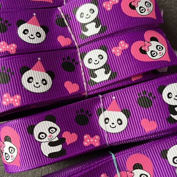 Grosgrain Ribbon 7/8” 5 yards NEW panda bear birthday hat paw print heart bow - Picture 4 of 6